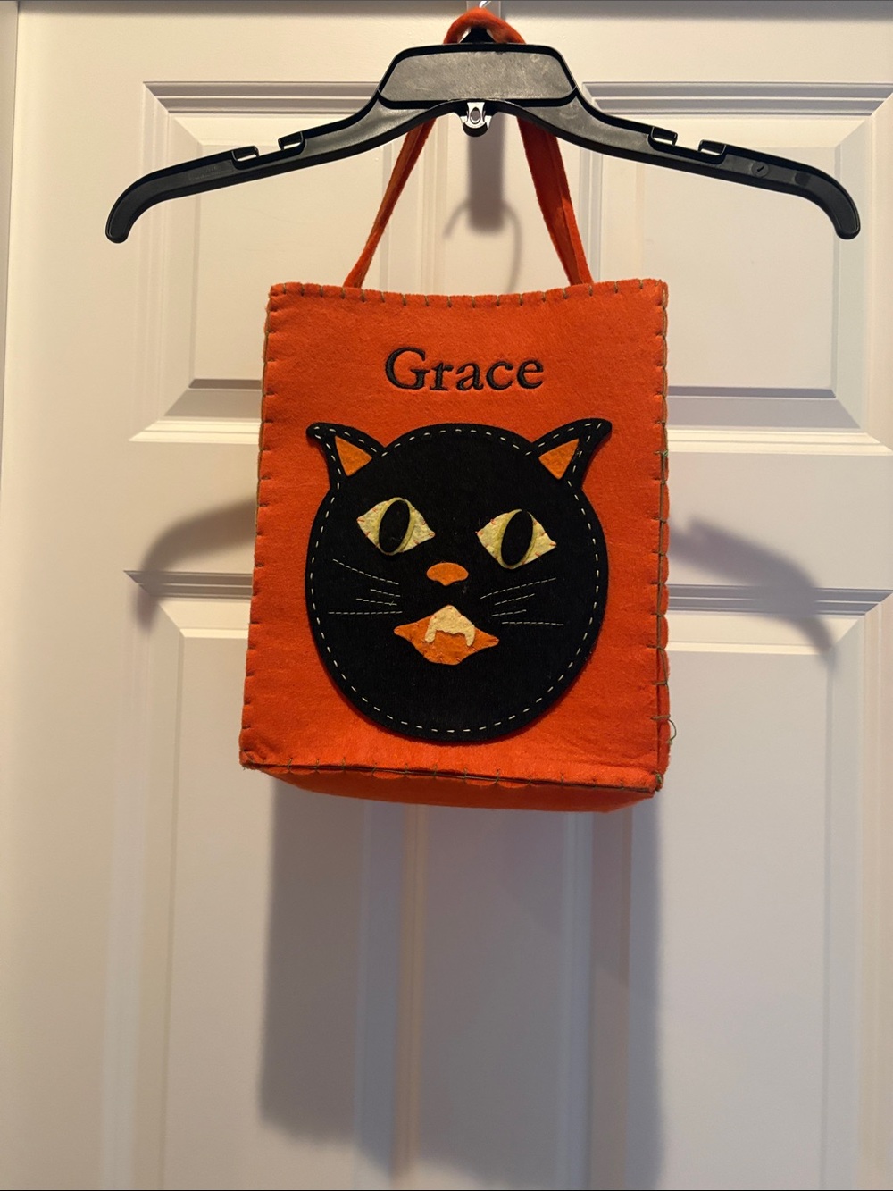 Pottery Barn Orange Felt Kids Cat Treat Bag - Name "Grace"- Felt material
